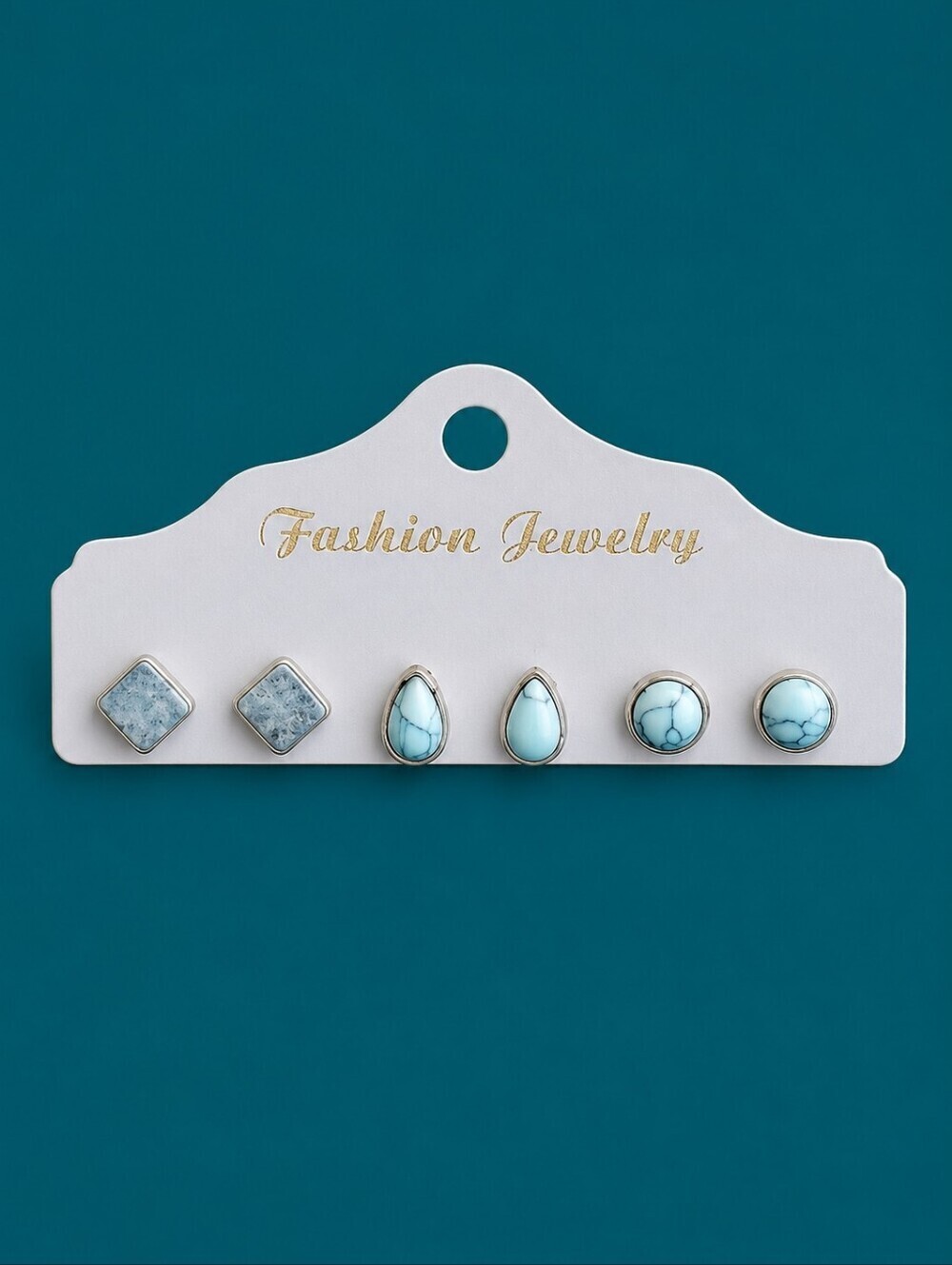 3/$20 VTG Set of Three Pair Light Blue Gemstone Square Stud Earrings